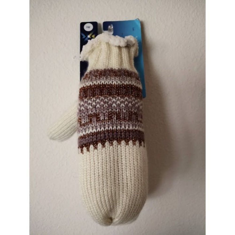 NEW ISOTONER One Size Warm Knit Ivory Gold Metallic Mittens Gloves